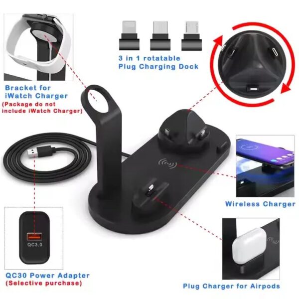 15W Dock Universal Charge 4 6 in 1 Fast Charger Stand Charging Wireless Charger 3in1 Station for iPhone AirPods IWatch Phone - Image 3