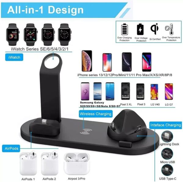 15W Dock Universal Charge 4 6 in 1 Fast Charger Stand Charging Wireless Charger 3in1 Station for iPhone AirPods IWatch Phone - Image 4